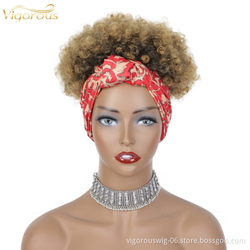 drawstring short Wigs Black Women Grip With Scarf Synthetic Wrap Attached Curly Kinky Hair Band Chignon elastic Headband Wig
